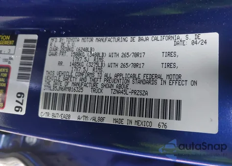 2024 Toyota Tacoma Trd Off Road 4Wd z USA, uszkodzony, nr VIN 3TMLB5JN6RM016325